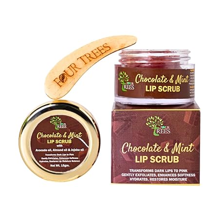 Four Trees Chocolate & Mint Lip Scrub | Turns Dark Lips to Pink 