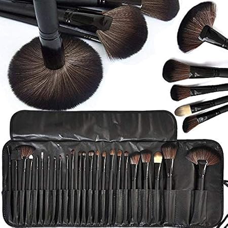 MACPLUS Fiber Bristle Makeup Brush Set with Black Leather Case – BLACK